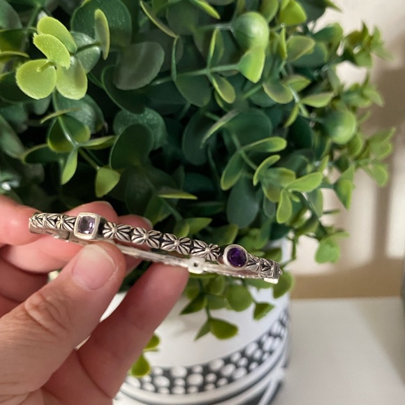 STEPHEN DWECK Diamonds Sterling SILVER purple Amethyet Etched BANGLE BRACELET - Picture 12 of 13